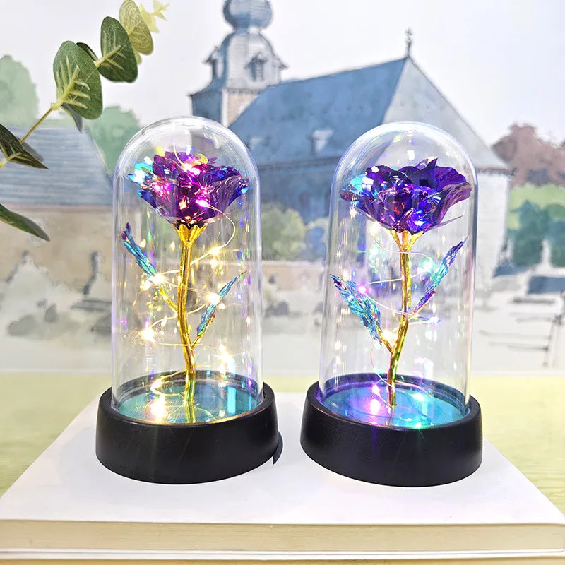 Galaxy Rose Flowers Valentines Day Gift for Girlfriend Eternal Rose LED Light Foil Flower Wedding Decor Christmas Gifts
