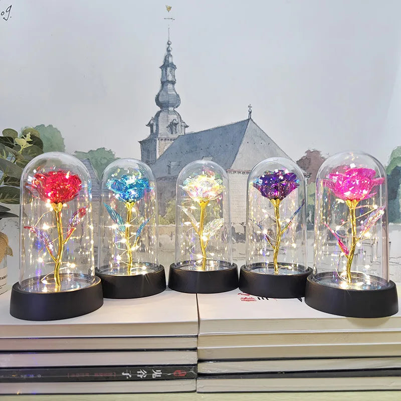 Galaxy Rose Flowers Valentines Day Gift for Girlfriend Eternal Rose LED Light Foil Flower Wedding Decor Christmas Gifts