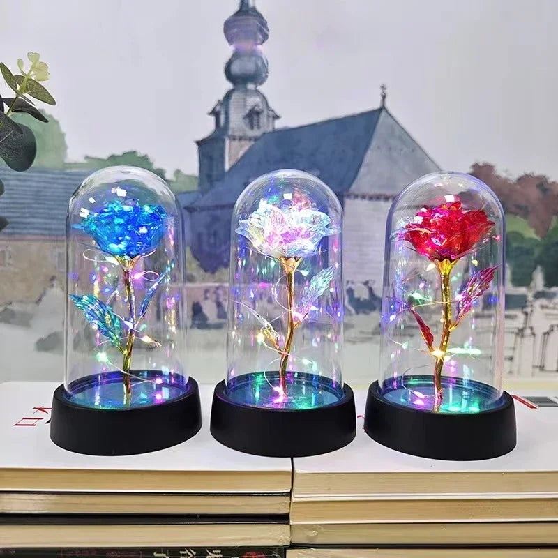 Galaxy Rose Flowers Valentines Day Gift for Girlfriend Eternal Rose LED Light Foil Flower Wedding Decor Christmas Gifts