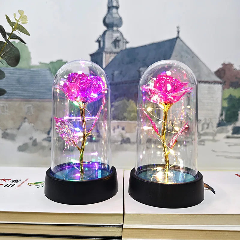Galaxy Rose Flowers Valentines Day Gift for Girlfriend Eternal Rose LED Light Foil Flower Wedding Decor Christmas Gifts