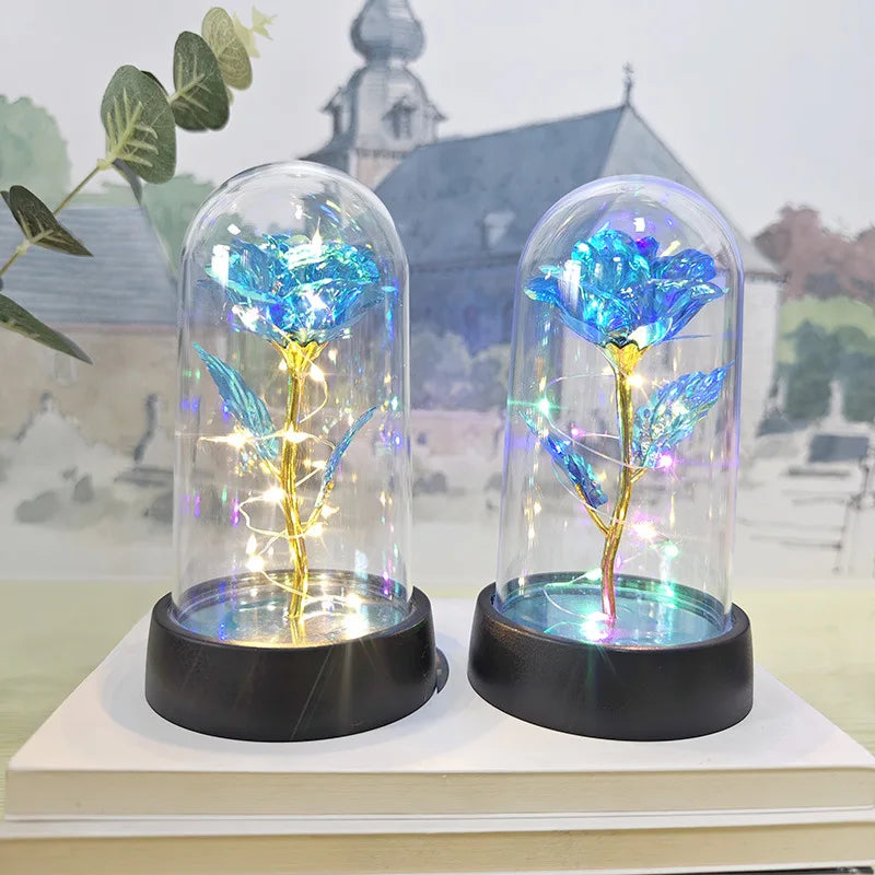 Galaxy Rose Flowers Valentines Day Gift for Girlfriend Eternal Rose LED Light Foil Flower Wedding Decor Christmas Gifts