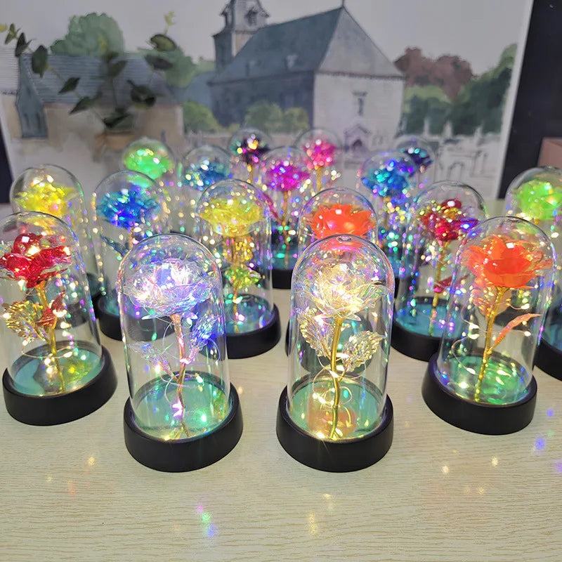Galaxy Rose Flowers Valentines Day Gift for Girlfriend Eternal Rose LED Light Foil Flower Wedding Decor Christmas Gifts