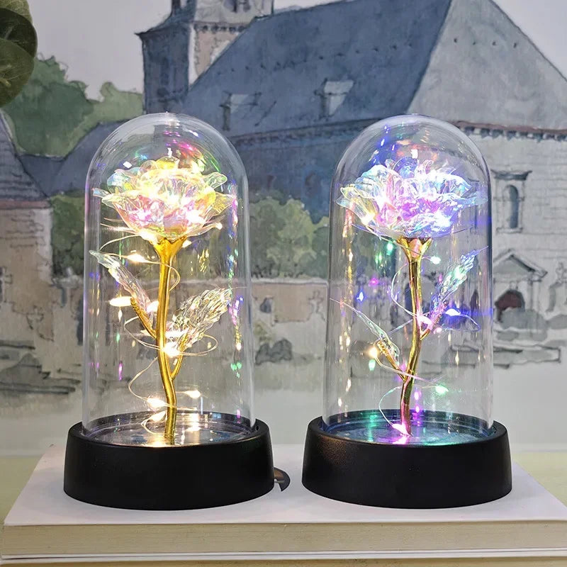 Galaxy Rose Flowers Valentines Day Gift for Girlfriend Eternal Rose LED Light Foil Flower Wedding Decor Christmas Gifts