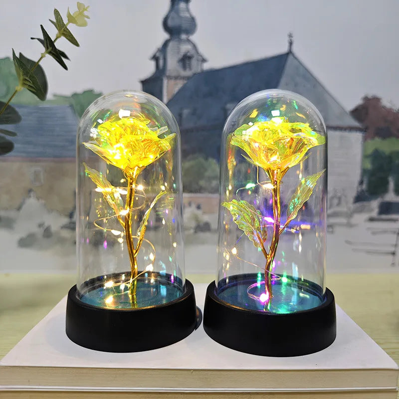 Galaxy Rose Flowers Valentines Day Gift for Girlfriend Eternal Rose LED Light Foil Flower Wedding Decor Christmas Gifts
