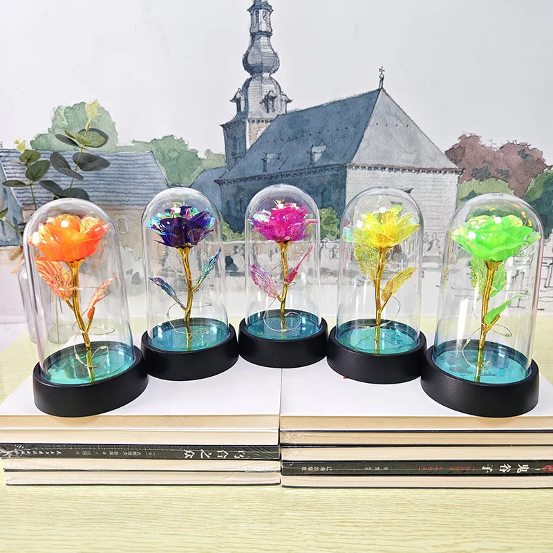 Galaxy Rose Flowers Valentines Day Gift for Girlfriend Eternal Rose LED Light Foil Flower Wedding Decor Christmas Gifts