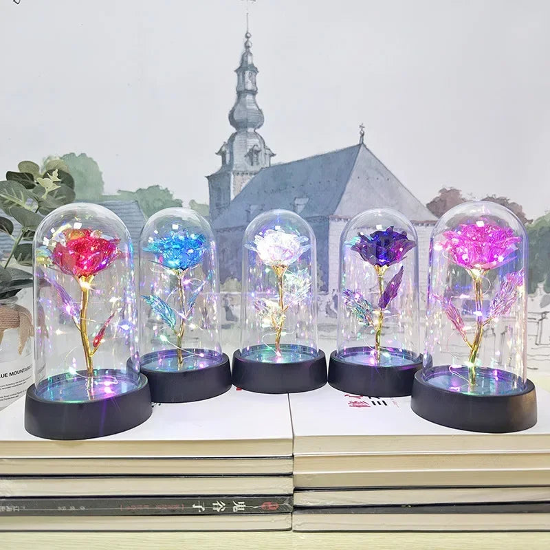 Galaxy Rose Flowers Valentines Day Gift for Girlfriend Eternal Rose LED Light Foil Flower Wedding Decor Christmas Gifts