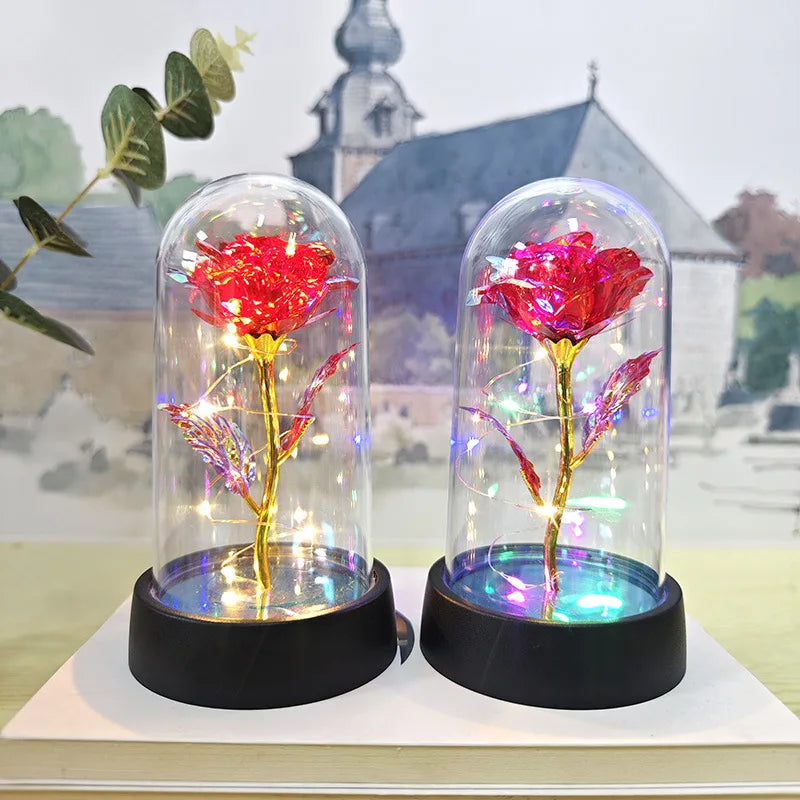 Galaxy Rose Flowers Valentines Day Gift for Girlfriend Eternal Rose LED Light Foil Flower Wedding Decor Christmas Gifts